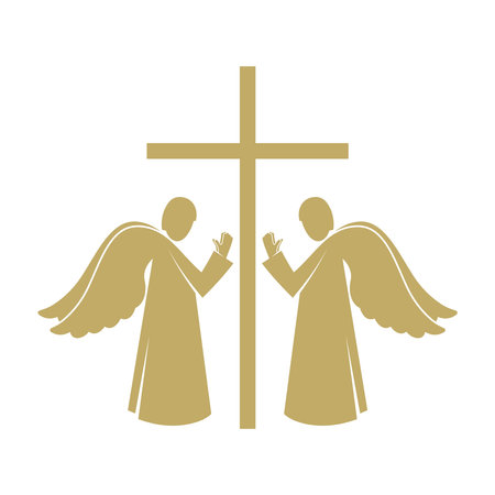 vector illustration. Angels at the cross of the Lord and Savior Jesus Christ.のイラスト素材