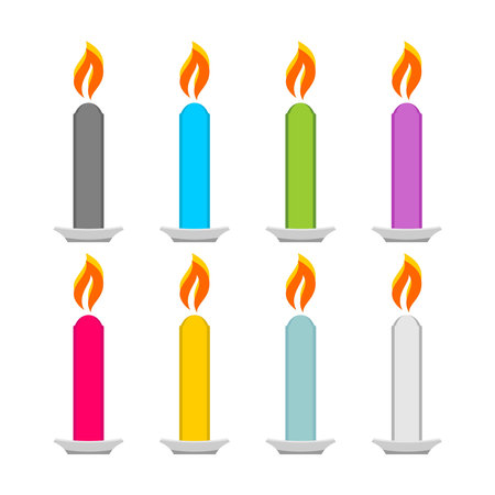 vector illustration. Set of bright and festive candles for design.のイラスト素材