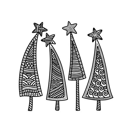 vector illustration. Christmas trees with stars.のイラスト素材