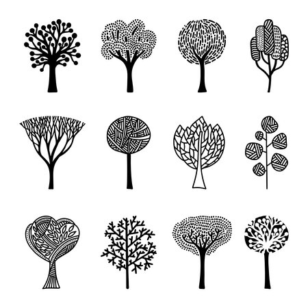 vector illustration. Hand-drawn tree set.のイラスト素材