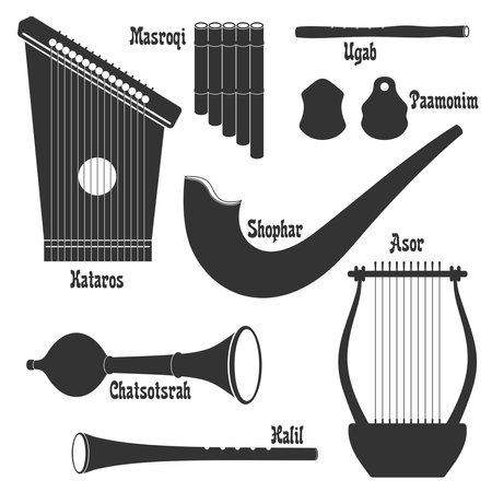 Vector set of silhouettes. "Musical Instruments in the Bible" series.のイラスト素材