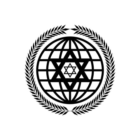 Sacred geometry symbol on globe with laurel wreath. vector illustration.のイラスト素材