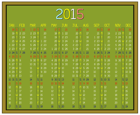 An illustration of a calendar for the year 2015 on a green blackboardのイラスト素材