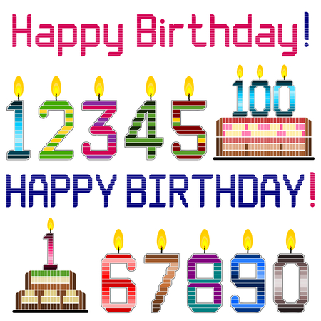 Happy Birthday - Happy birthday greeting theme design elements such as number candles, cakes and greetings.のイラスト素材