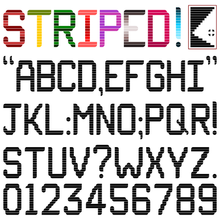 Stripe Font - Upper case alphabets, numerals and punctuation characters in computer font with stripesのイラスト素材