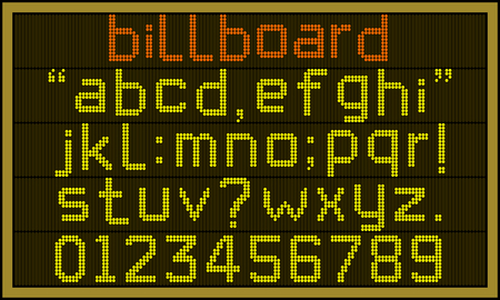 Billboard font - Retro LCD billboard with lower case alphabets, numerals and punctuation characters in round pixel font.のイラスト素材