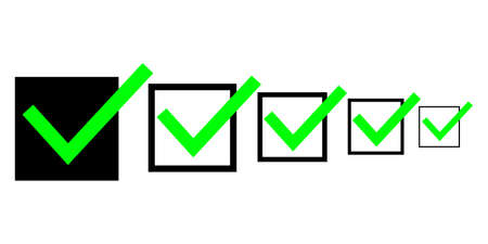 Check mark icon in a square. Vector illustration of a check mark in a square. Check mark icon in a square isolated on white background. Set of icons.のイラスト素材