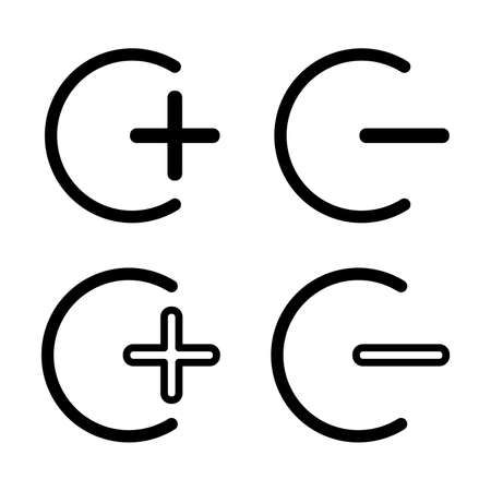 Vector set of icons plus and minus. Icons plus and minus isolated on a white background. The outline of the plus and the minus.のイラスト素材