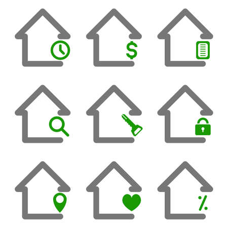 Icon of the house. Vector set of icons of houses for business. Icons of houses for real estate. Icons of houses isolated on a white background.のイラスト素材