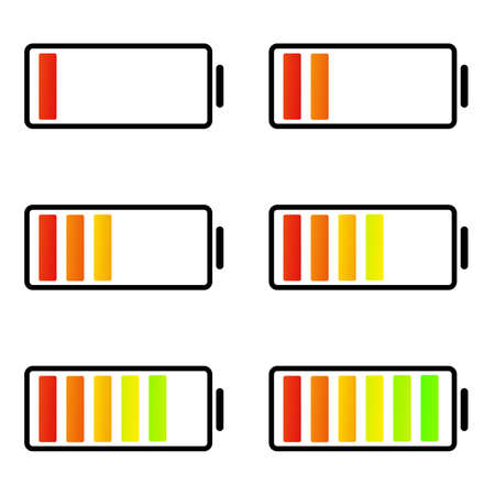 Battery vector icons. Vector set of battery icons. Icons with varying degrees of battery power.のイラスト素材