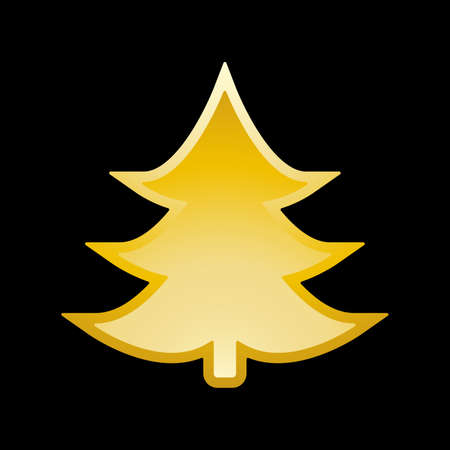 Golden Christmas tree icon. Vector gold Christmas tree icon in flat style. Icon of gold Christmas tree isolated on black background. Christmas tree in gold style. Vector illustration.のイラスト素材