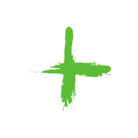 Green Plus Icon in Grunge Style. Vector plus sign icon in flat style. Plus sign icon isolated on white background. Vector illustration.のイラスト素材