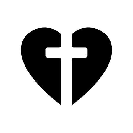Heart icon with cross. Vector icon of the cross inside the heart. Christian cross in heart concept in flat style. Vector illustration.のイラスト素材