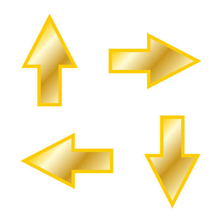 Vector gold arrow direction icons. Arrows design icon. Vector illustration.のイラスト素材