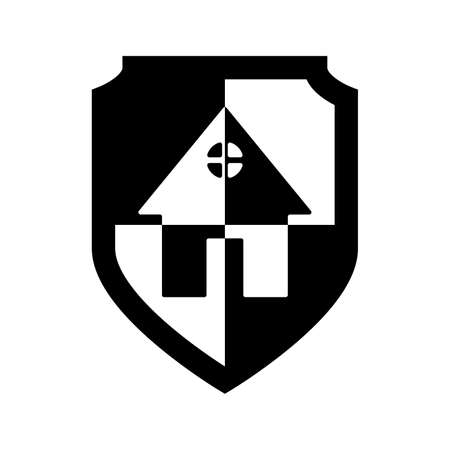 Shield protected house icon. House protection vector icon concept. Vector illustration. Shield and house in a flat style on a white background.のイラスト素材