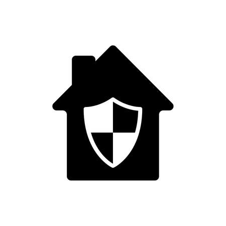 Home protection icon. Vector icon of a shield inside a house. Shield and house icon in flat style isolated on white background. Vector illustration. Protection concept.のイラスト素材