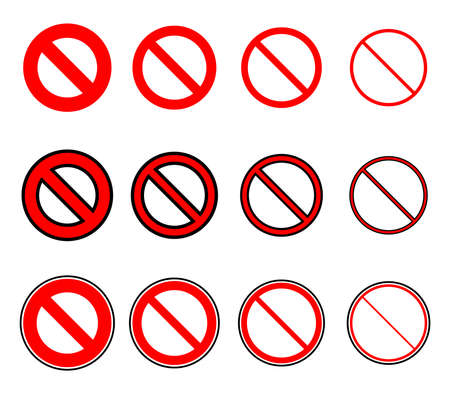 Vector icons of prohibition signs. Vector set of prohibition signs. Prohibition sanks in flat style...