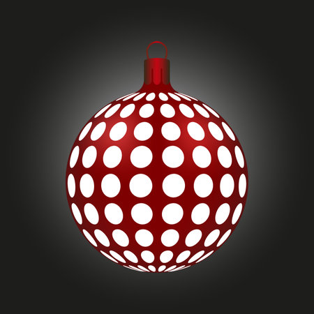 Vector Christmas ball. Red Christmas ball icon with circle pattern. Vector icon of New Year decorations for the Christmas tree. Vector illustration. Icon design.のイラスト素材