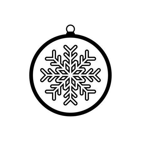 Gray Christmas ball with a snowflake. Vector icon of Christmas and New Year ball toy in flat style. Outline of a New Year's ball with a snowflake. Icon isolated. Vector illustration.のイラスト素材