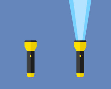 Yellow flashlight icon. Vector flashlight icon in flat style for web design. Vector illustration. Icons isolated.のイラスト素材