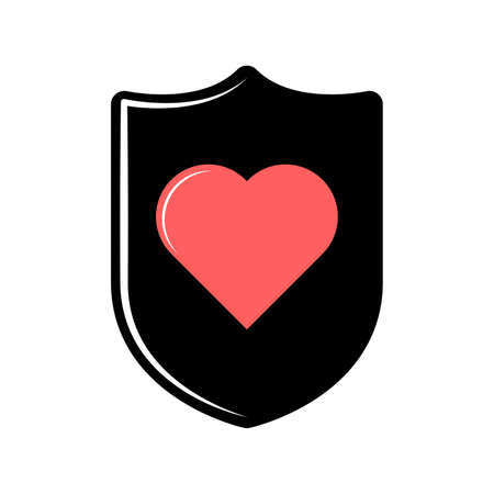 Vector heart icon with shield in flat style. Life and health protection icon. Heart protection icon. Vector illustration.のイラスト素材