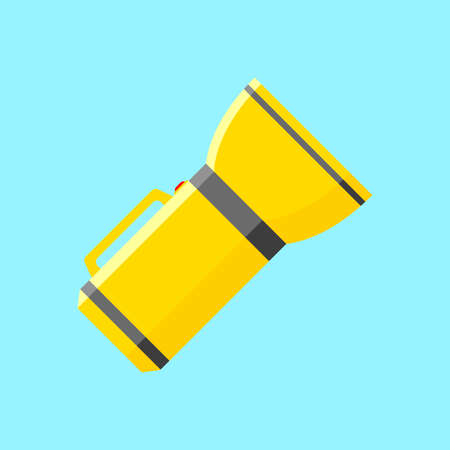Vector icon of yellow flashlight. Yellow flashlight icon in flat style for web design. Vector illustration.のイラスト素材