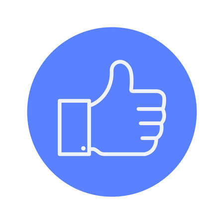 Like icon. White thumb up vector icon on blue background. Icon in flat style for web design and graphical interface. Like icon for social networks and messengers. Vector illustration.のイラスト素材