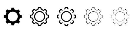 Gears vector set. Cogwheel icons set. Gears in a flat style set. Set of trendy black gears icons isolated on white background. Part of the smvol mechanism. Vector illustration.のイラスト素材