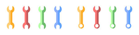 Wrenches vector set. Set of trendy multicolored wrenches in flat style isolated on white background. Concept set of wrench icons for repair, mending, refurbishment. Vector illustration.のイラスト素材