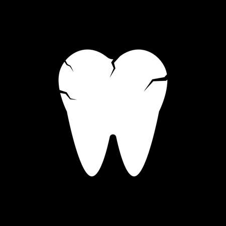 Tooth with cracks vector icon. Dentistry icon. Cracked tooth icon in flat style on black background. Unhealthy tooth icon. Vector illustration.のイラスト素材