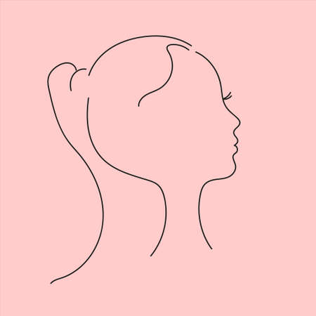 Silhouette of a girl with a tail on a pink background. Fine lines. Vector illustration.のイラスト素材