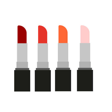 A collection of lipsticks in different shades on a white background. Vector illustration.のイラスト素材