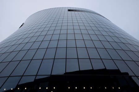 Glass facade of a business center in St. Petersburg. Business center plaza.