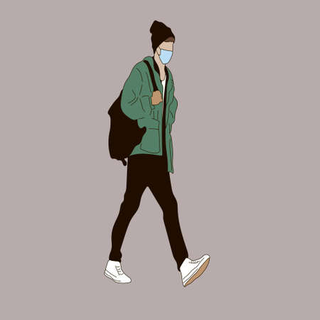 Vector illustration of Kpop street fashion. Street idols of Koreans. Kpop male fashion idol. A guy...