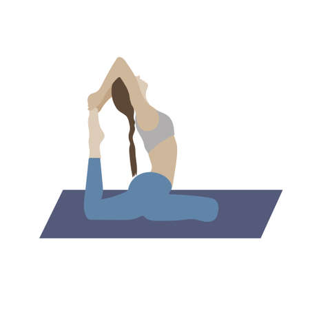 A young modern woman does sports. A calm lady with her eyes closed in a yoga pose.のイラスト素材
