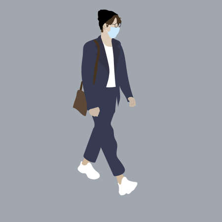 Vector illustration of Kpop street fashion. Street idols of Koreans. The idol of Kpop men's fashion. A guy in a suit, with a mask on his face and white sneakers.のイラスト素材