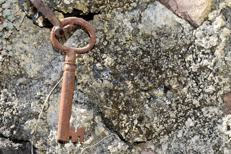 very old door key in rusty ironの写真素材