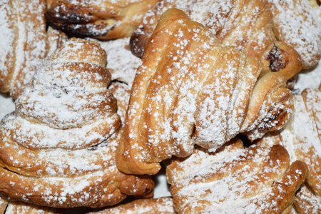 Neapolitan Sfogliatelle stuffed with ricotta cheese and chocolate creamの写真素材