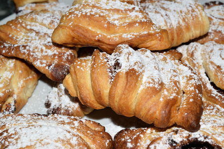 Neapolitan Sfogliatelle stuffed with ricotta cheese and chocolate creamの写真素材