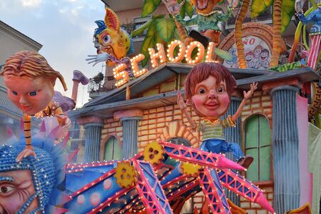 Acireale (CT), Italy - February 16, 2020: detail of a allegorical float depicting various fantasy characters during the carnival parade along the streets of Acireale.のeditorial素材