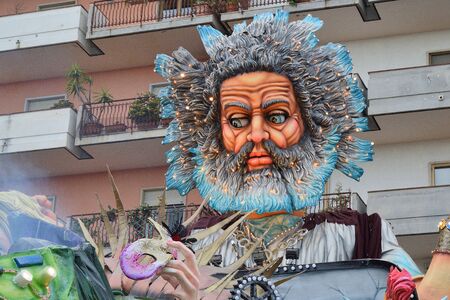 Acireale (CT), Italy - February 16, 2020: detail of a allegorical float depicting various fantasy characters during the carnival parade along the streets of Acireale.のeditorial素材