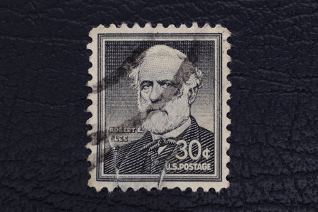 Valverde (CT), Italy - January 15, 2023: an old postage stamp from USA showing a drawing of Robert Edward Leeのeditorial素材