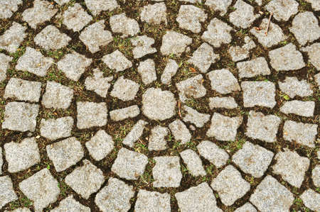 Stone, background, texture. The stones on the ground are carved in circles. Stones with green grass.