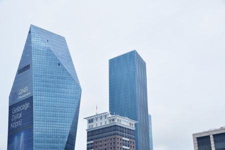 View of high-rise buildings in Istanbul. Skyscrapers. 09 July 2021, Istanbul, Turkey.のeditorial素材