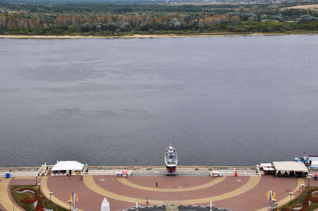 Panoramic view of the river. View of the river from the stairs in Nizhny Novgorod. September 08, 2017, Nizhny Novgorod, Russia.のeditorial素材