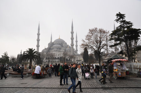 Square in front of the Blue Mosque in Istanbul. People in the square. 05 January 2014 Istanbul, Turkey.のeditorial素材
