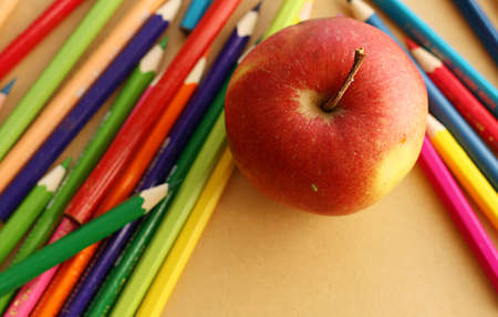 Color pencils with appleの写真素材