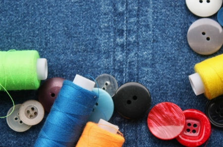 Color threads with buttonsの写真素材