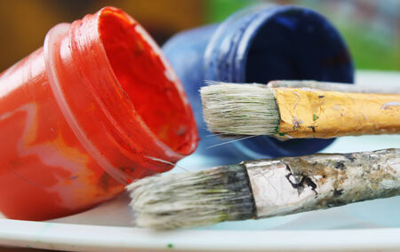 Color paints and brushesの写真素材