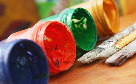 Color paints and brushesの写真素材